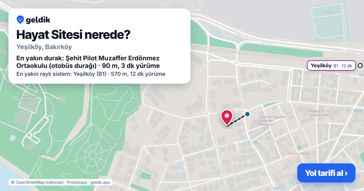 Where is Hayat Sitesi: map with its location and the nearest stops, with walking times