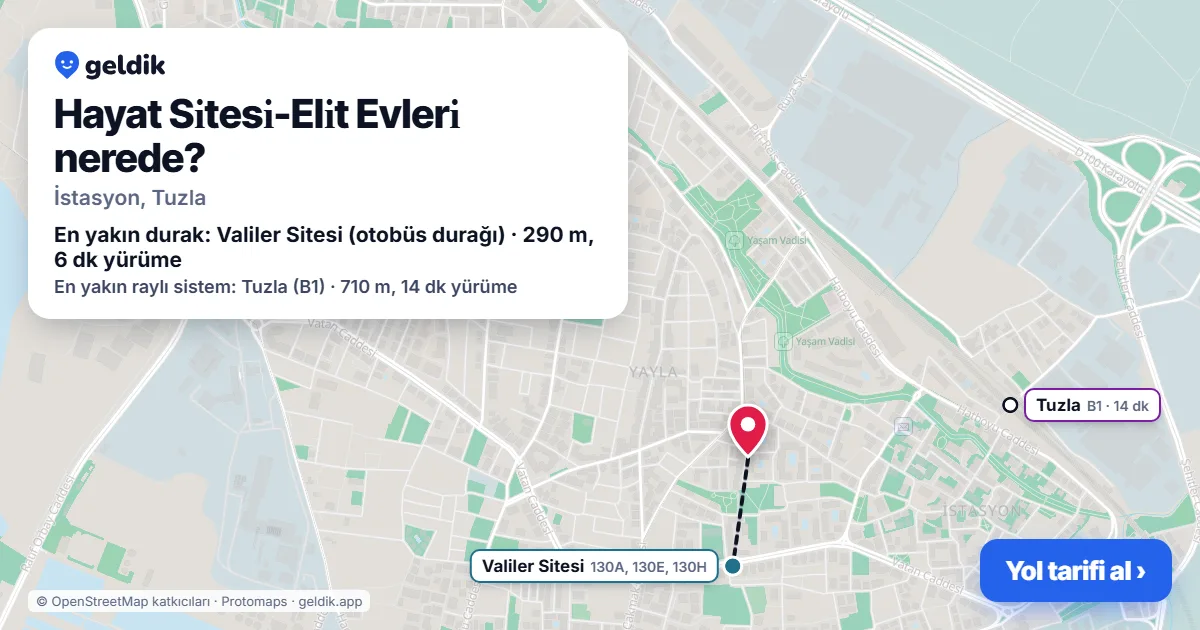Hayat Si̇tesi̇-Eli̇t Evleri̇ nerede: haritada konumu ve en yakın duraklar, yürüme süreleriyle