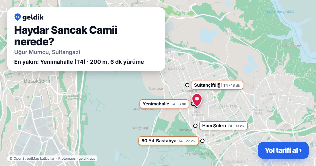 Haydar Sancak Camii nerede: haritada konumu ve en yakın duraklar, yürüme süreleriyle