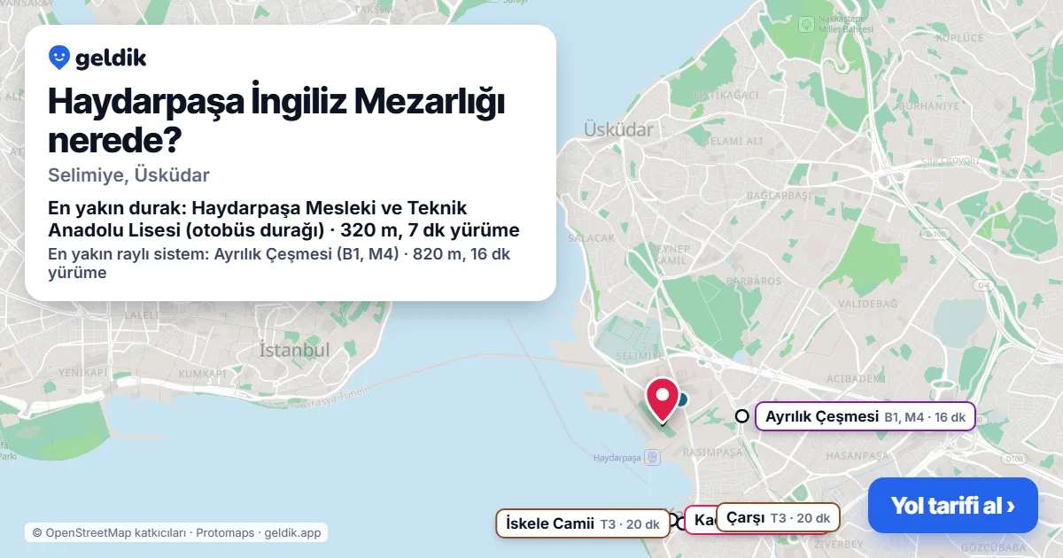 Haydarpaşa İngiliz Mezarlığı nerede: haritada konumu ve en yakın duraklar, yürüme süreleriyle