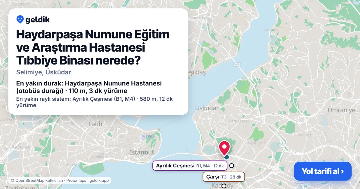 Haydarpaşa Numune Eğitim ve Araştırma Hastanesi Tıbbiye Binası nerede: haritada konumu ve en yakın duraklar, yürüme süreleriyle