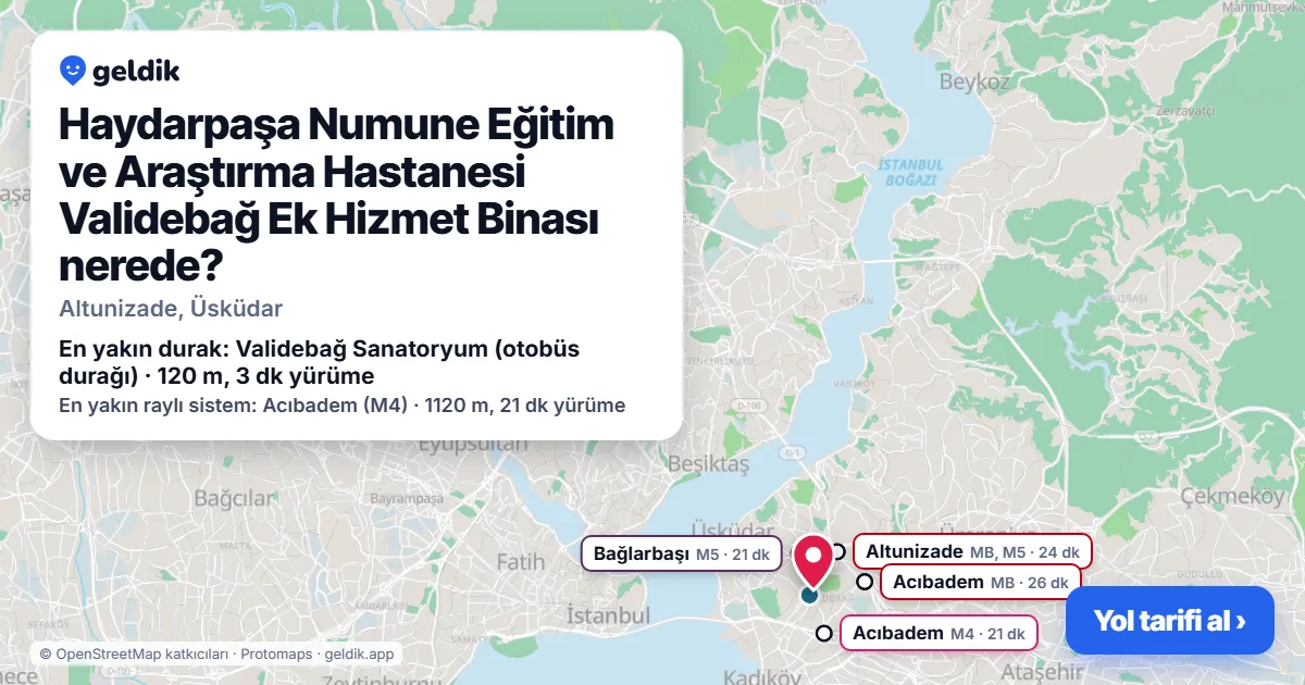 Haydarpaşa Numune Eğitim ve Araştırma Hastanesi Validebağ Ek Hizmet Binası nerede: haritada konumu ve en yakın duraklar, yürüme süreleriyle