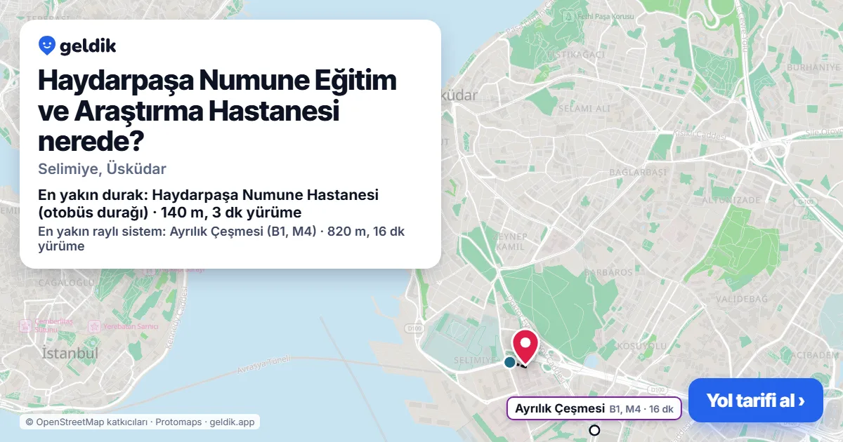 Haydarpaşa Numune Eğitim ve Araştırma Hastanesi nerede: haritada konumu ve en yakın duraklar, yürüme süreleriyle