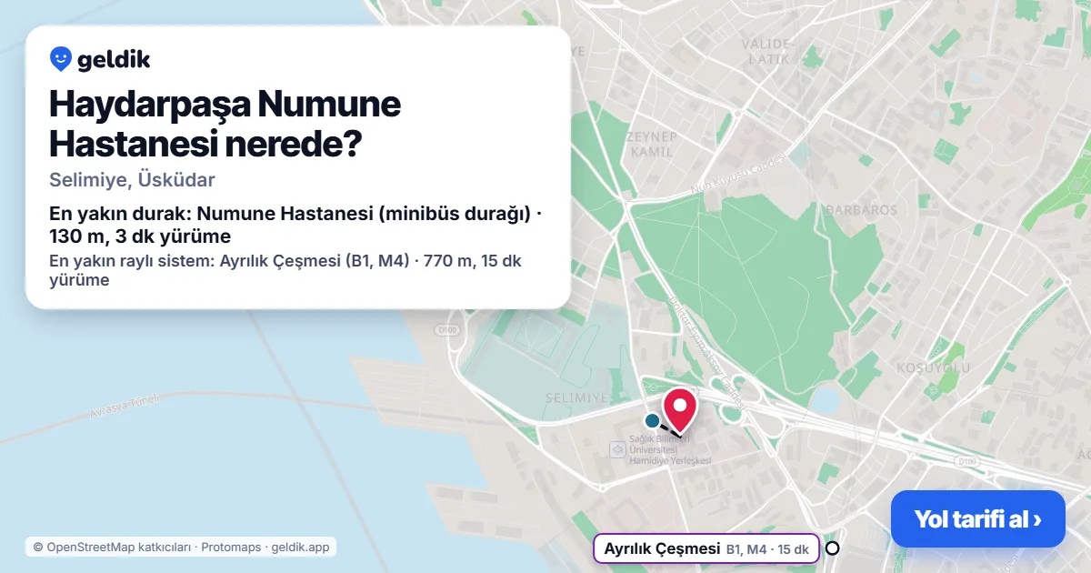 Haydarpaşa Numune Hastanesi nerede: haritada konumu ve en yakın duraklar, yürüme süreleriyle