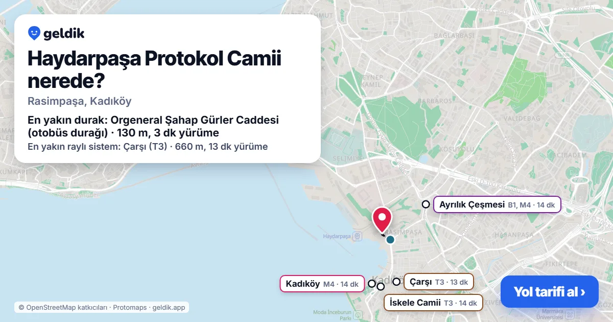 Haydarpaşa Protokol Camii nerede: haritada konumu ve en yakın duraklar, yürüme süreleriyle