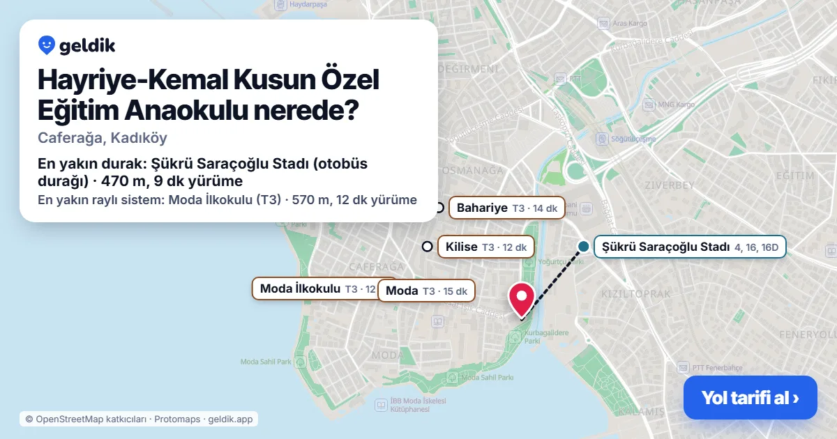 Where is Hayriye-Kemal Kusun Özel Eğitim Anaokulu: map with its location and the nearest stops, with walking times