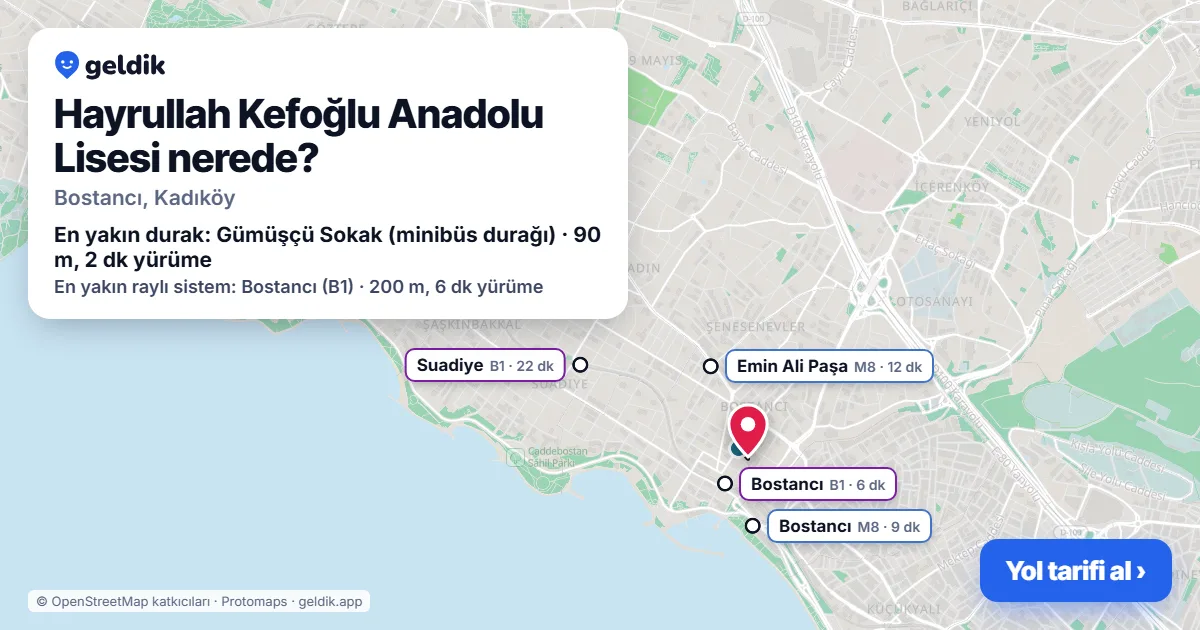 Hayrullah Kefoğlu Anadolu Lisesi nerede: haritada konumu ve en yakın duraklar, yürüme süreleriyle