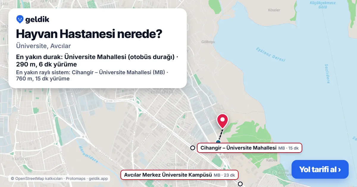 Where is Hayvan Hastanesi: map with its location and the nearest stops, with walking times