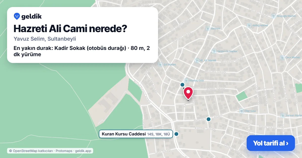 Where is Hazreti Ali Cami: map with its location and the nearest stops, with walking times