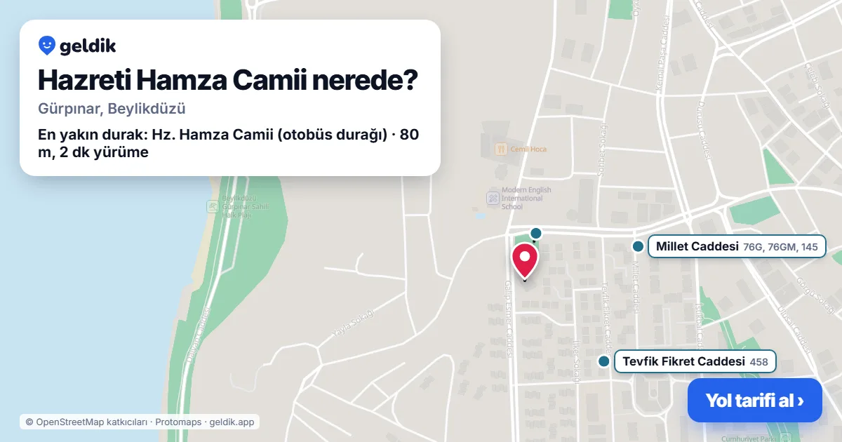 Hazreti Hamza Camii nerede: haritada konumu ve en yakın duraklar, yürüme süreleriyle