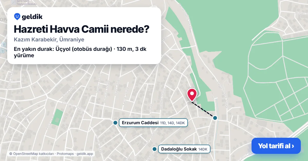 Hazreti Havva Camii nerede: haritada konumu ve en yakın duraklar, yürüme süreleriyle