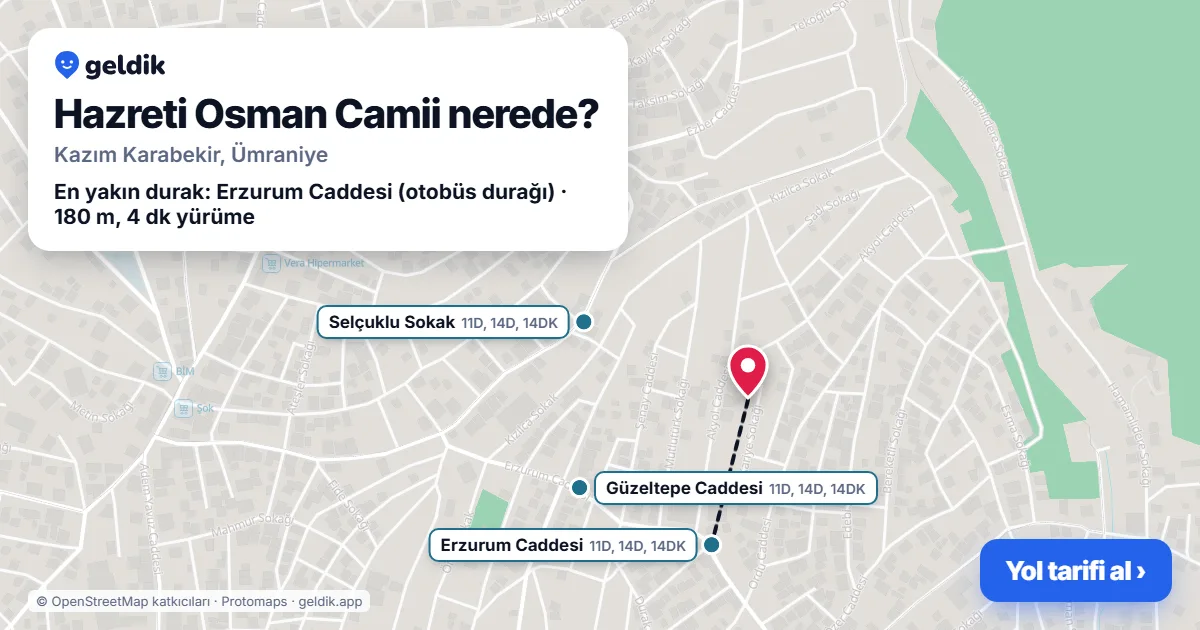 Hazreti Osman Camii nerede: haritada konumu ve en yakın duraklar, yürüme süreleriyle