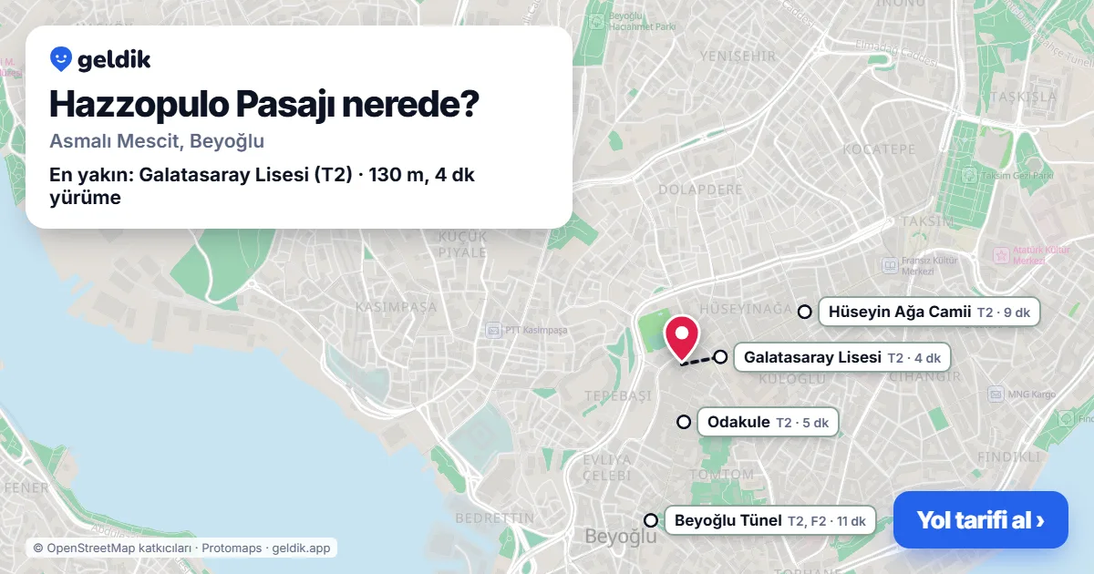 Hazzopulo Pasajı nerede: haritada konumu ve en yakın duraklar, yürüme süreleriyle