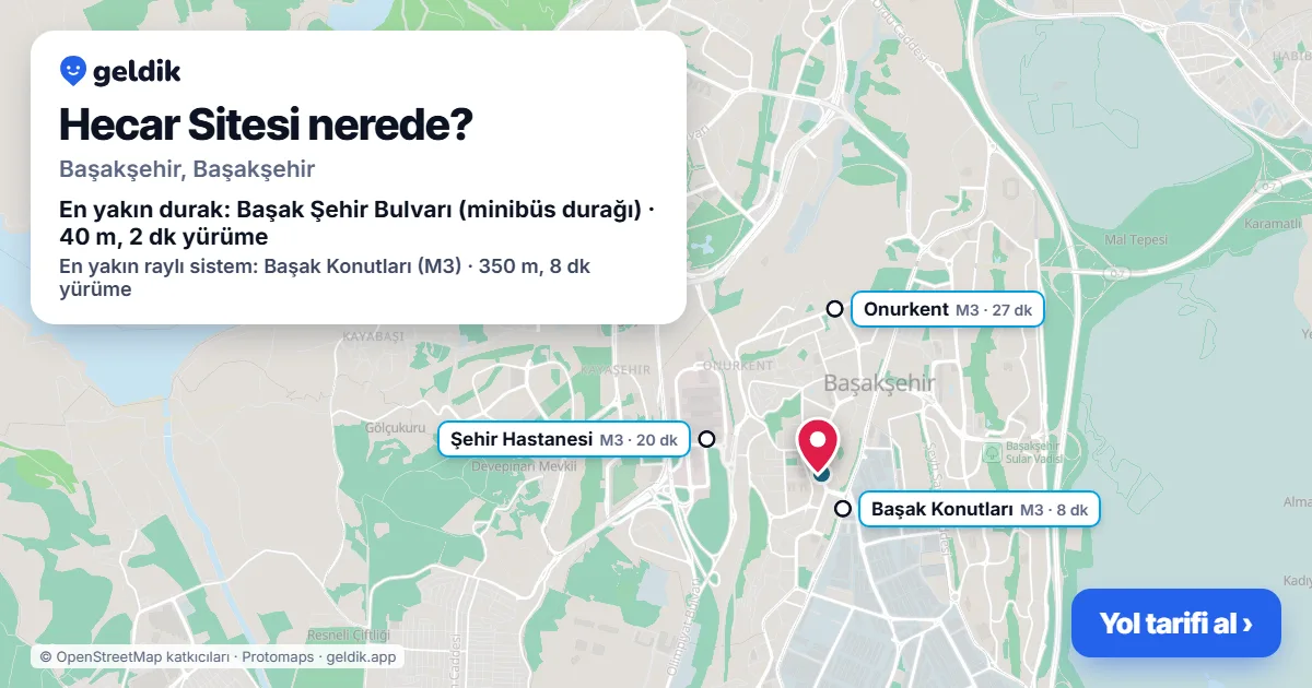 Hecar Sitesi nerede: haritada konumu ve en yakın duraklar, yürüme süreleriyle