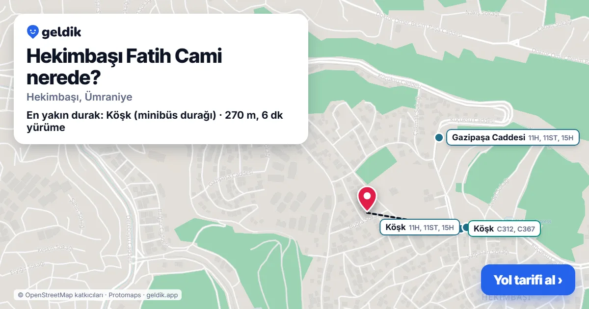 Hekimbaşı Fatih Cami nerede: haritada konumu ve en yakın duraklar, yürüme süreleriyle