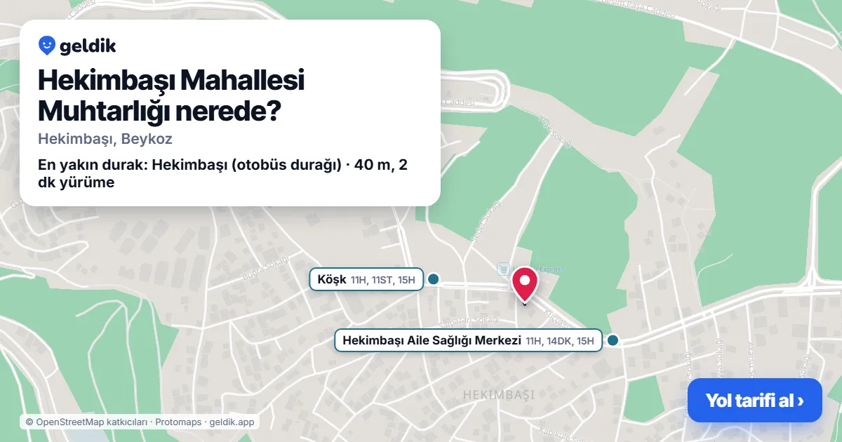 Hekimbaşı Mahallesi Muhtarlığı nerede: haritada konumu ve en yakın duraklar, yürüme süreleriyle
