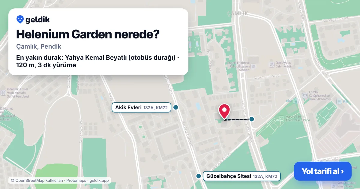 Helenium Garden nerede: haritada konumu ve en yakın duraklar, yürüme süreleriyle
