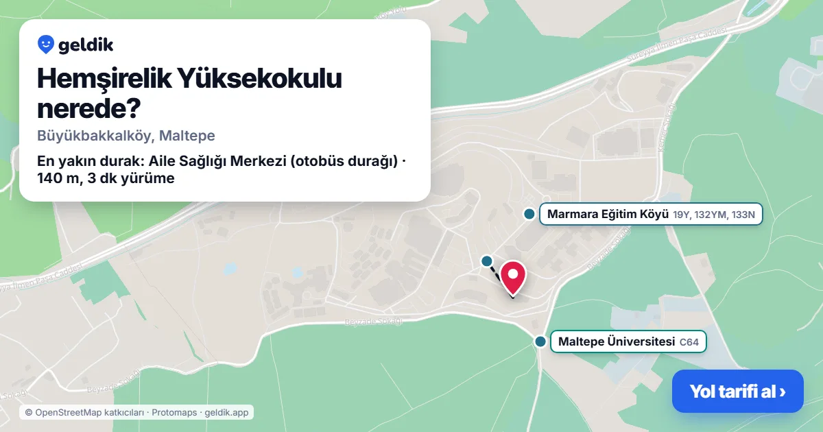 Where is Hemşirelik Yüksekokulu: map with its location and the nearest stops, with walking times