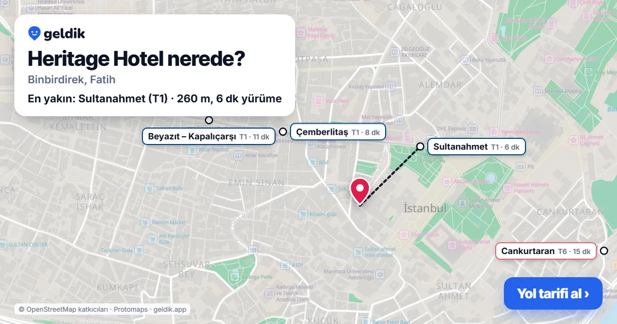 Where is Heritage Hotel: map with its location and the nearest stops, with walking times