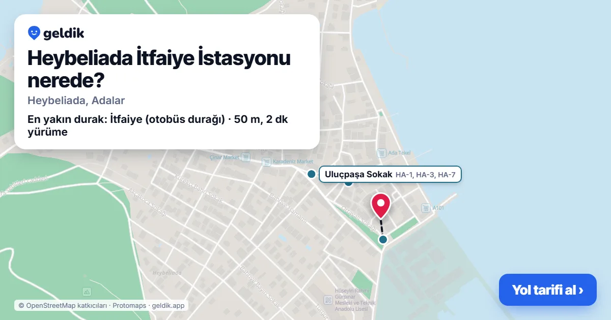 Heybeliada İtfaiye İstasyonu nerede: haritada konumu ve en yakın duraklar, yürüme süreleriyle