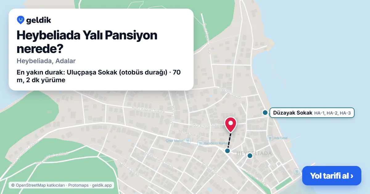 Where is Heybeliada Yalı Pansiyon: map with its location and the nearest stops, with walking times