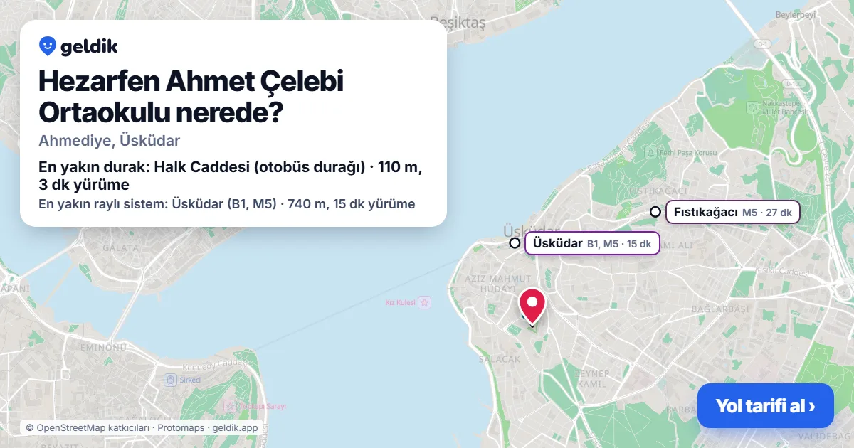 Hezarfen Ahmet Çelebi Ortaokulu nerede: haritada konumu ve en yakın duraklar, yürüme süreleriyle