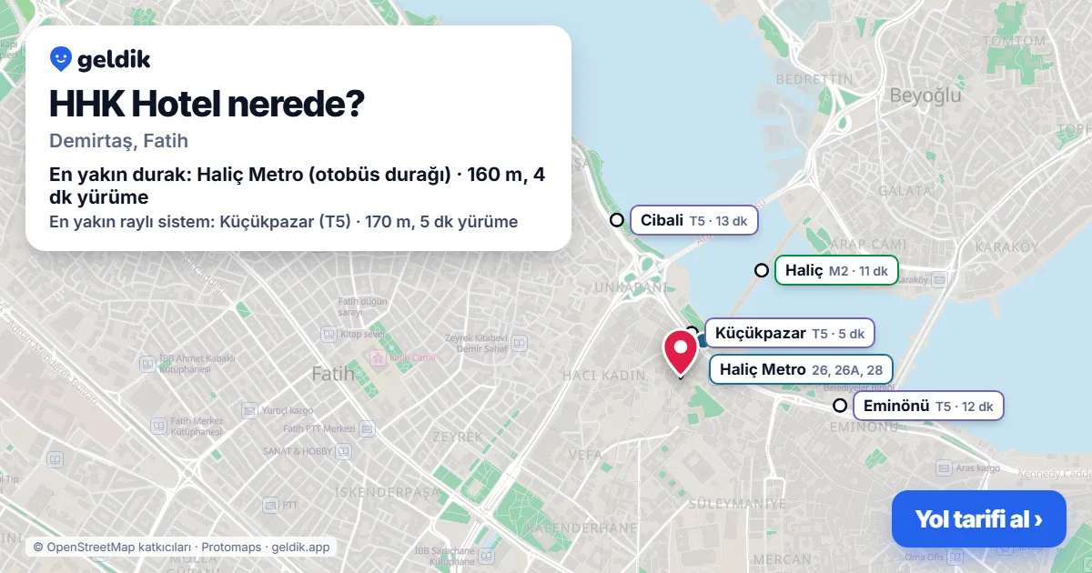 HHK Hotel nerede: haritada konumu ve en yakın duraklar, yürüme süreleriyle