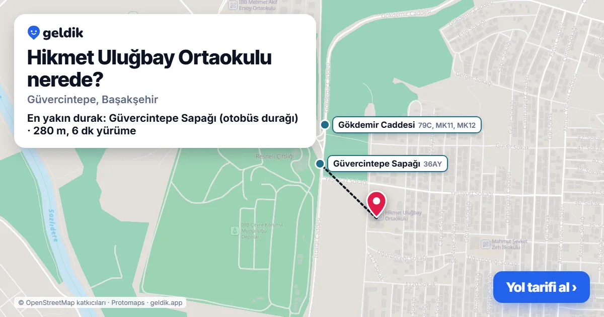 Hikmet Uluğbay Ortaokulu nerede: haritada konumu ve en yakın duraklar, yürüme süreleriyle