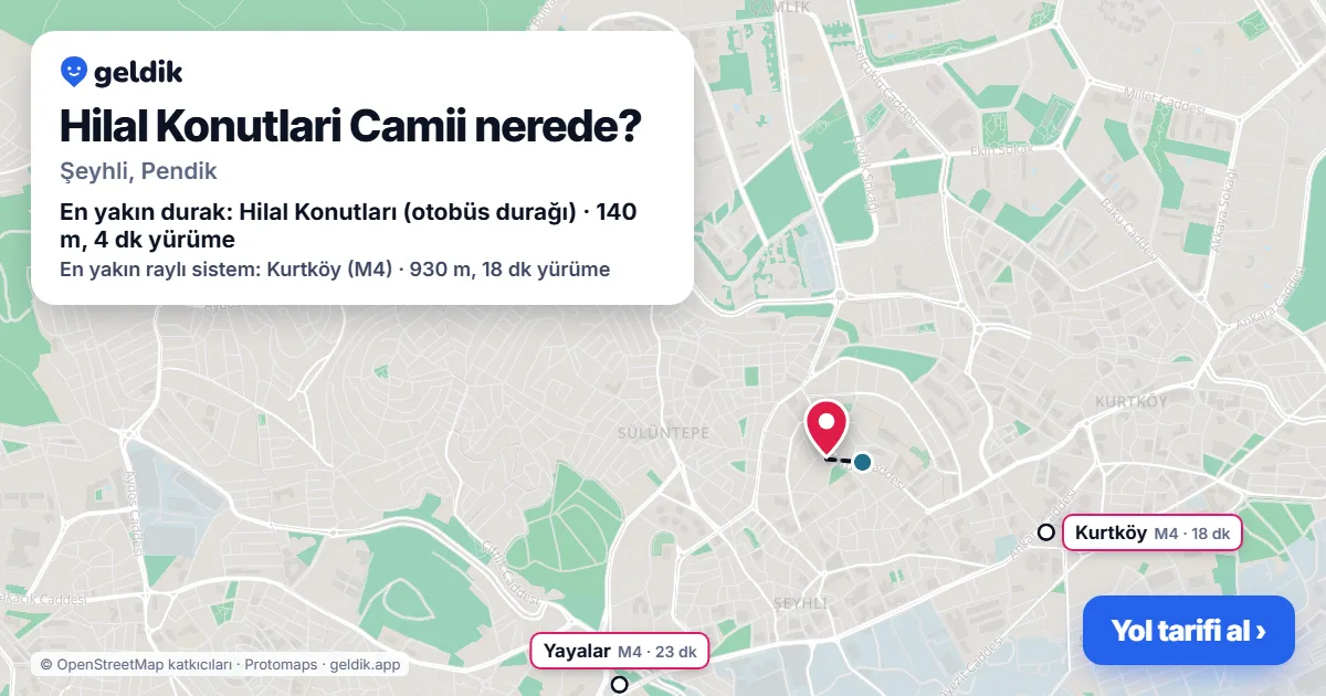 Hilal Konutlari Camii nerede: haritada konumu ve en yakın duraklar, yürüme süreleriyle