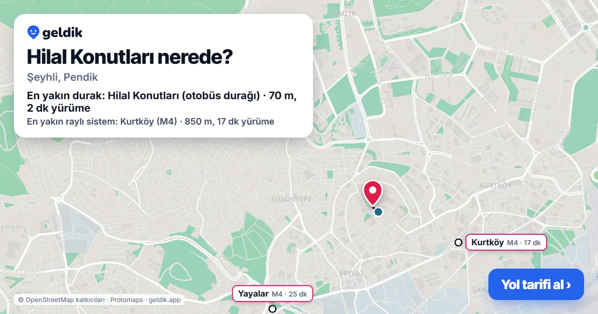 Hilal Konutları nerede: haritada konumu ve en yakın duraklar, yürüme süreleriyle