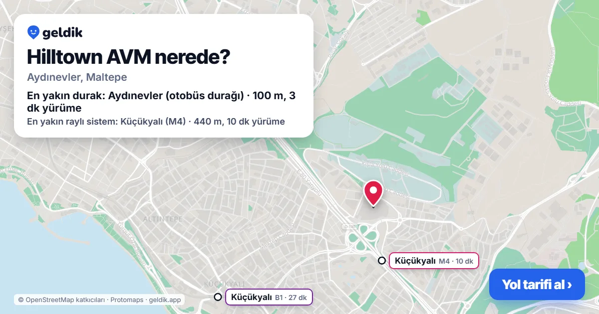 Hilltown AVM nerede: haritada konumu ve en yakın duraklar, yürüme süreleriyle