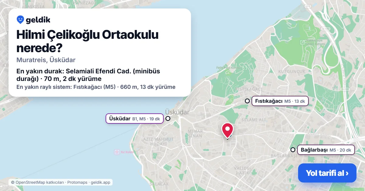 Hilmi Çelikoğlu Ortaokulu nerede: haritada konumu ve en yakın duraklar, yürüme süreleriyle