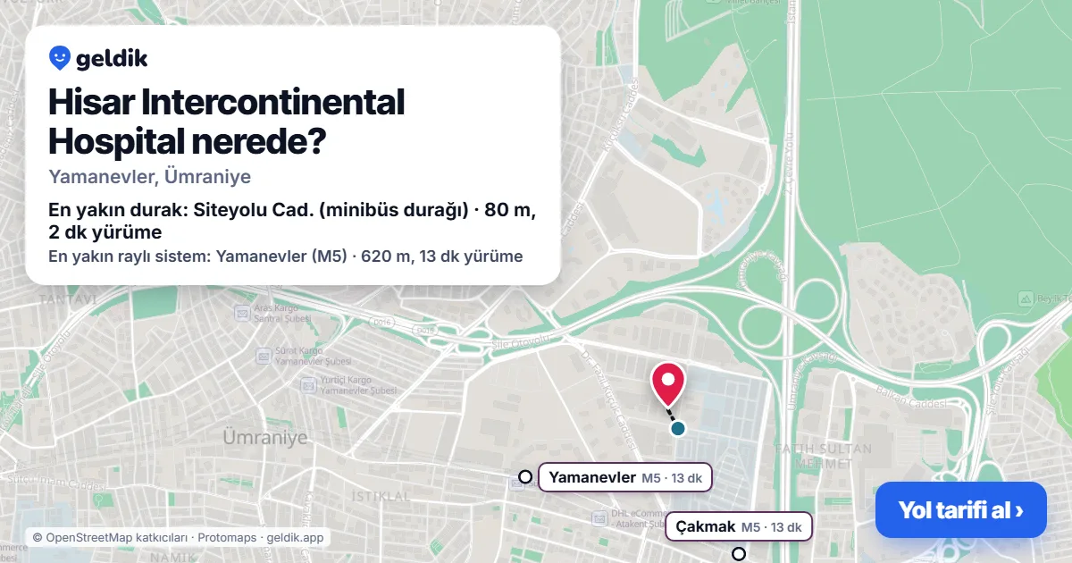 Hisar Intercontinental Hospital nerede: haritada konumu ve en yakın duraklar, yürüme süreleriyle