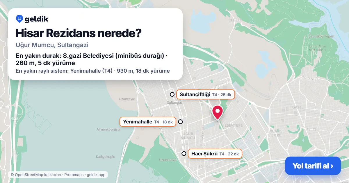 Hisar Rezidans nerede: haritada konumu ve en yakın duraklar, yürüme süreleriyle