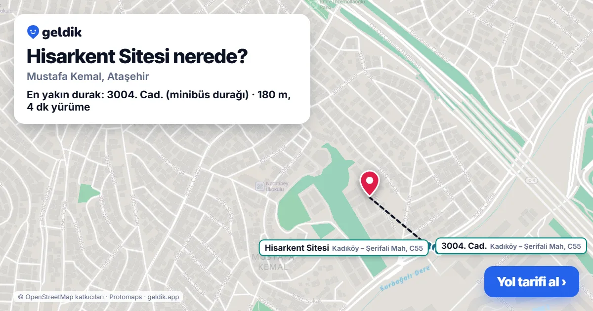 Hisarkent Sitesi nerede: haritada konumu ve en yakın duraklar, yürüme süreleriyle