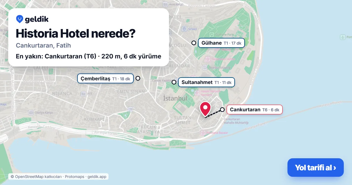 Historia Hotel nerede: haritada konumu ve en yakın duraklar, yürüme süreleriyle