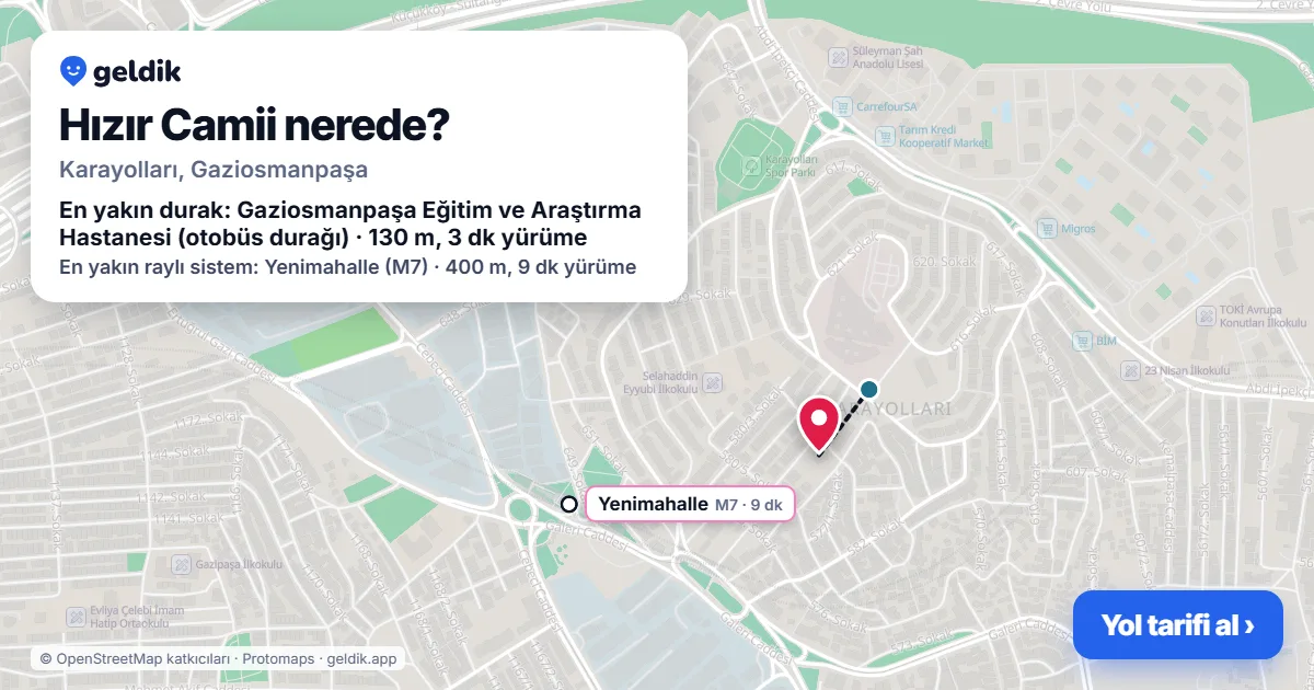 Where is Hızır Camii: map with its location and the nearest stops, with walking times