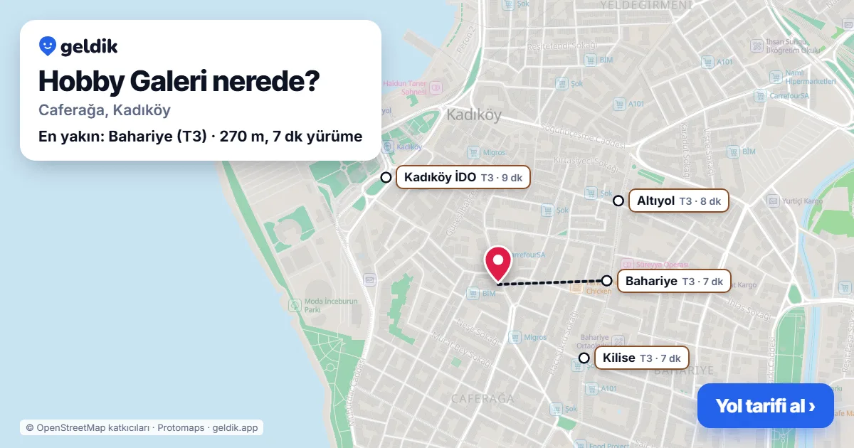 Hobby Galeri nerede: haritada konumu ve en yakın duraklar, yürüme süreleriyle