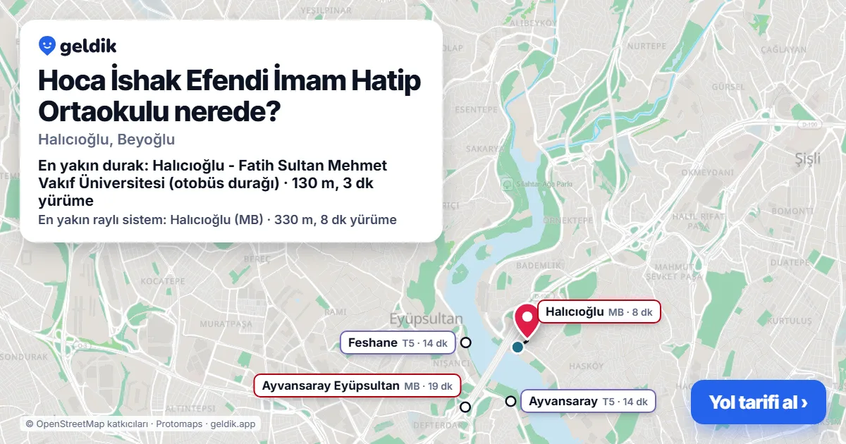 Hoca İshak Efendi İmam Hatip Ortaokulu nerede: haritada konumu ve en yakın duraklar, yürüme süreleriyle