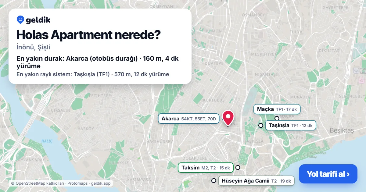 Holas Apartment nerede: haritada konumu ve en yakın duraklar, yürüme süreleriyle