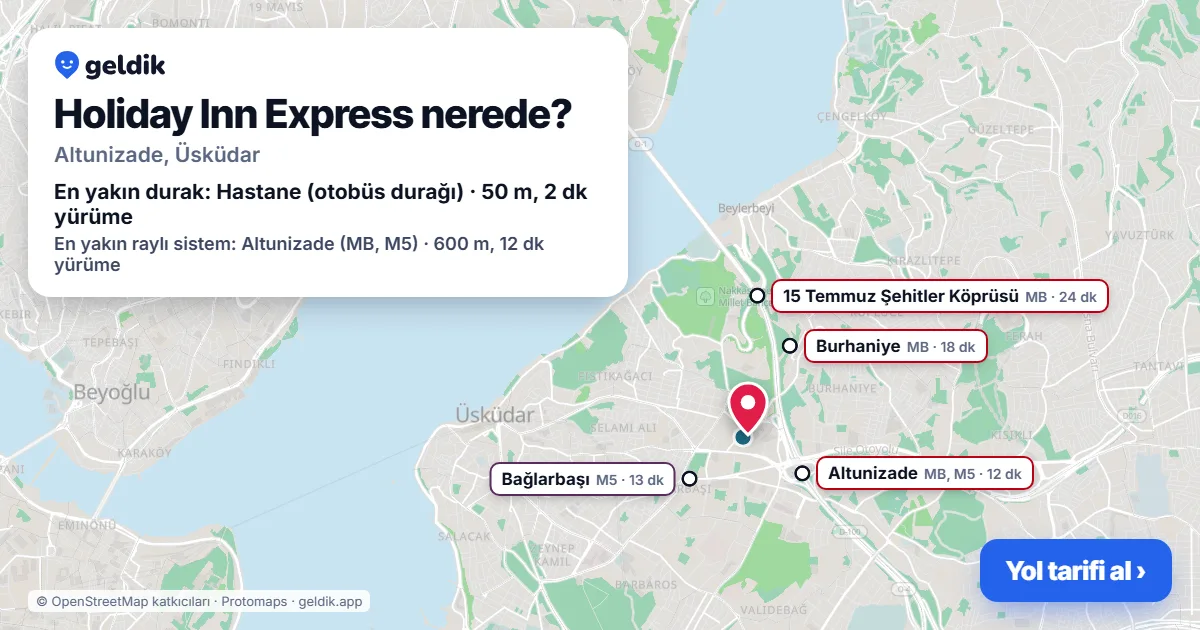 Holiday Inn Express nerede: haritada konumu ve en yakın duraklar, yürüme süreleriyle