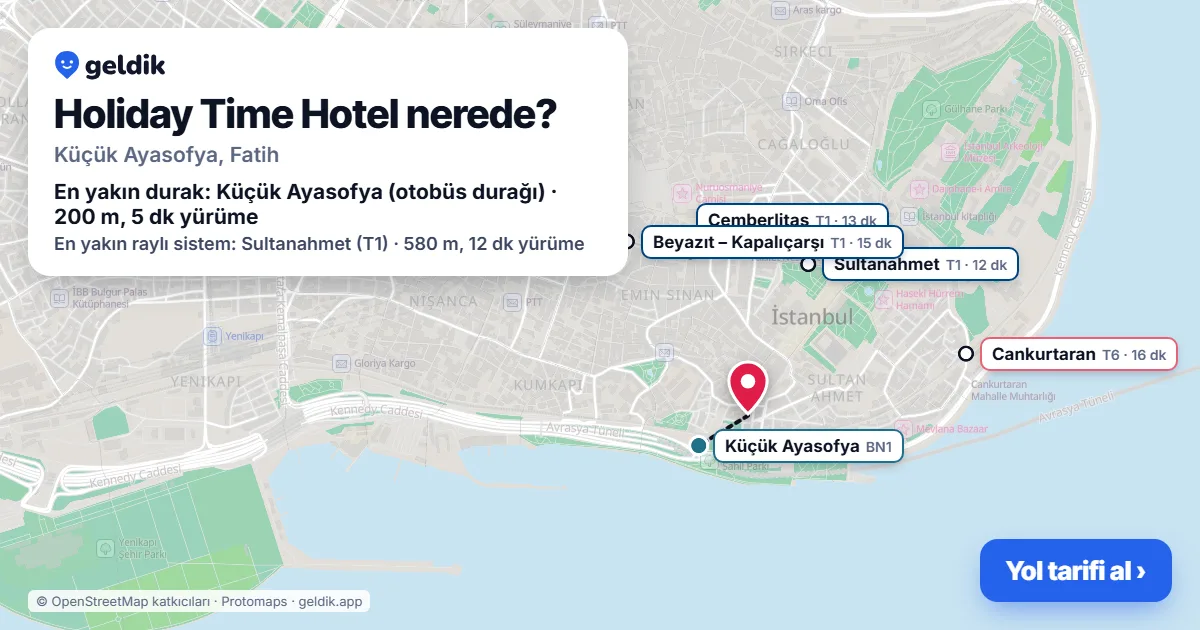 Where is Holiday Time Hotel: map with its location and the nearest stops, with walking times