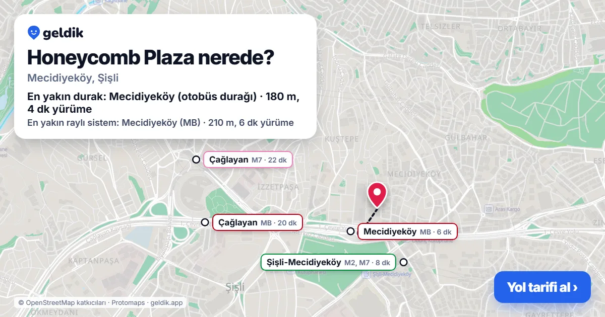 Where is Honeycomb Plaza: map with its location and the nearest stops, with walking times