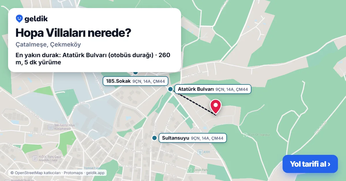 Where is Hopa Villaları: map with its location and the nearest stops, with walking times