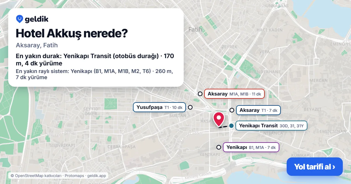 Where is Hotel Akkuş: map with its location and the nearest stops, with walking times