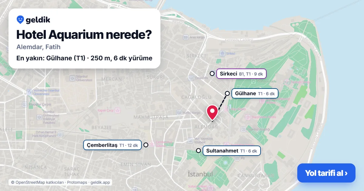 Where is Hotel Aquarium: map with its location and the nearest stops, with walking times