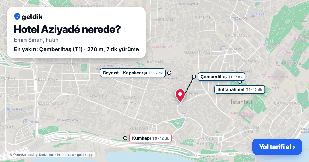 Where is Hotel Aziyadé: map with its location and the nearest stops, with walking times