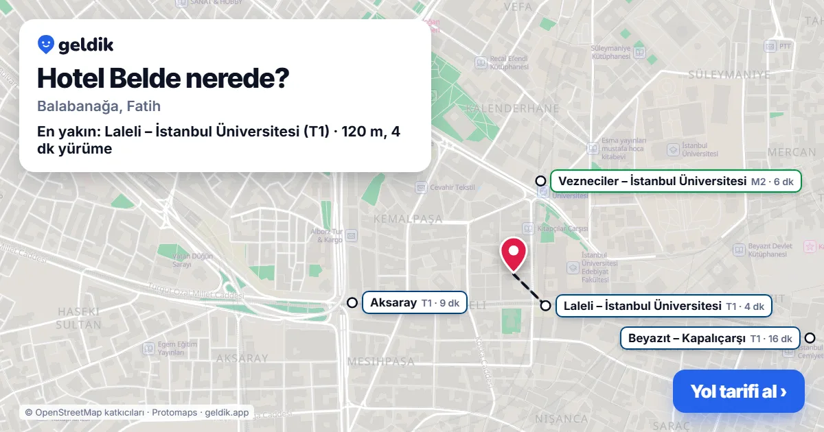 Where is Hotel Belde: map with its location and the nearest stops, with walking times