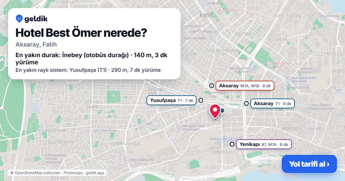 Where is Hotel Best Ömer: map with its location and the nearest stops, with walking times