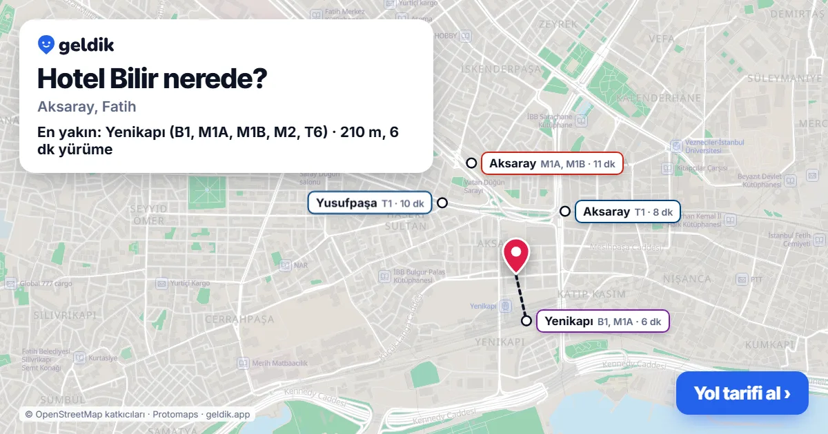 Where is Hotel Bilir: map with its location and the nearest stops, with walking times